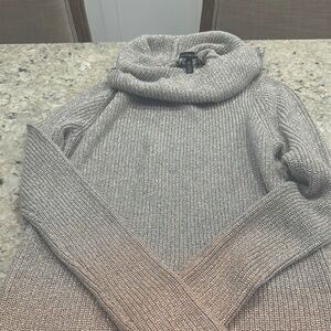 Cozy Gray Ribbed Knit Cowl Neck Sweater